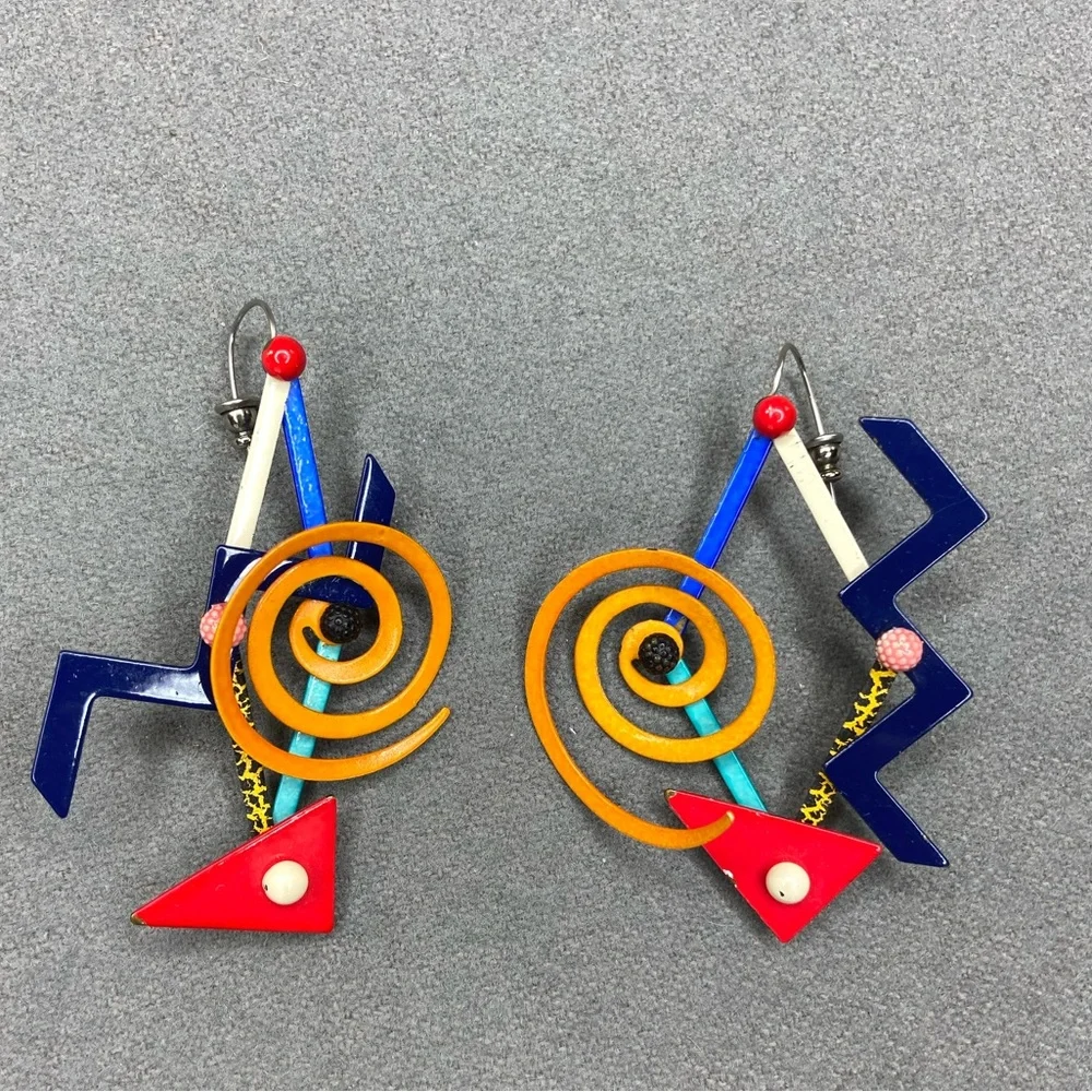 Eve Kaplin Vintage Earings Colorful‎ Memphis Design Kinetic1980's